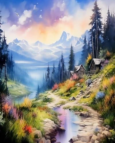 PIPISKY Peinture par numéro pour adultes,Paysage Magique Aquarelle,Perfection de la palette:ensembles de peinture par numéros personnalisables,40x50cm,Sans cadre
