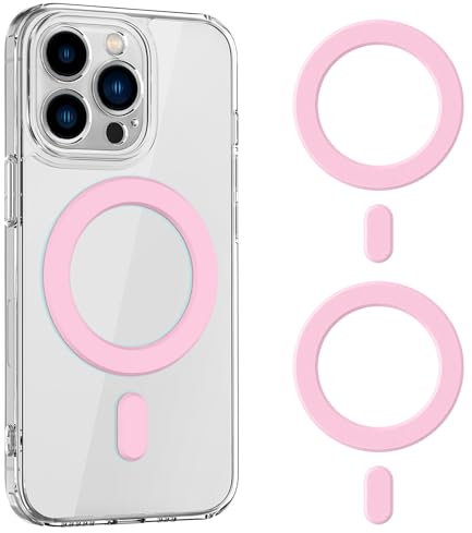 OUTXE Magnetischer Aufkleberring, kompatibel mit Magsafe, 2 Stück, Universal-Magnetadapter für iPhone 16/15/14/13/12 Mini Plus Pro Max, Android Galaxy/Pixel und Handyhülle, Rosa