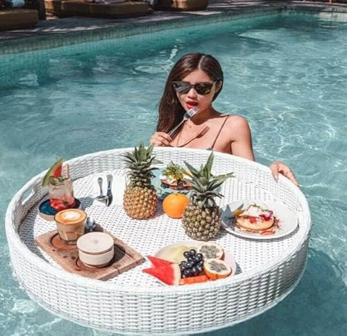 WENNEWU Bandeja De Desayuno Flotante MultifuncióN, Mesa Flotante De La Bandeja De La Piscina, Disco Flotante De Superficie del Agua, para Servir Bebidas En La Piscina,Blanco,60cm