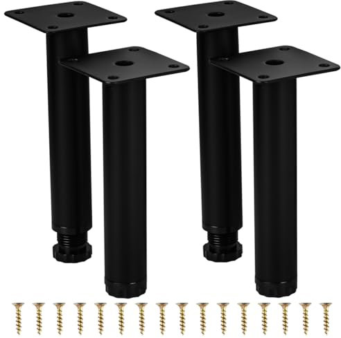 Btowin VCF 6 Inch / 15cm Metal Furniture Legs, 4 Pcs Black Adjustable Furniture Support Feet, Replacement Dresser Legs Feet for Cabinet Table Sofa Couch Chair Desk Kitchen Cupboard