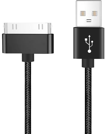 RULGOI Câble 30 broches de 200 cm de long, compatible avec iPhone 4s/4, iPhone 3G/3GS, iPad 1 2 3 et iPod, câble de chargement et de synchronisation USB - Noir
