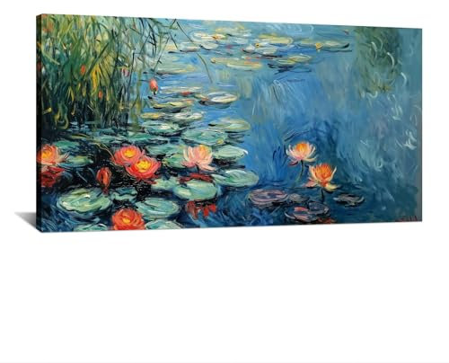 HNKDKJ Monet Gemälde Impressionismus Kunstdrucke Claude Monet Leinwand Wandkunst Bauernhaus Klassische Seerosen Wanddruck 55x110cm/22x43 Zoll–Innenrahmen