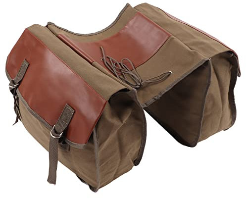 Fahrradtasche, 12oz Canvas + Leder, Tragbare Fahrradhecktasche mit Großem Fassungsvermögen Zur Aufbewahrung von Dingen des Täglichen Bedarfs (Khaki