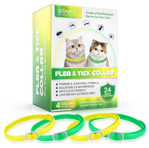 Collier Anti Puces pour Chat,Anti Puces et Tiques pour Chats Réglable pour Toutes Races Tailles,8mois Protection et Longue DuréE ImperméAble RéGlable,Traitement ContreLes Puces (Green+Yellow)