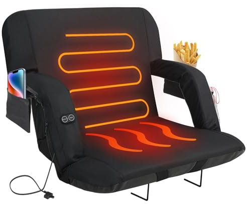 FONDGARI Heated Stadium Seats for Bleachers with Back Support, 3 Levels Heated Bleacher Seat with Backrest, Portable Heated Stadium Chairs with Back and Cushion for Outdoor Sports
