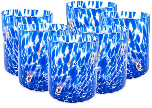MurArt Bicchieri di Murano Set da 6 bicchieri da 300ml Collezione Tower in vetro soffiato a mano in lavorazione artigianale Made in Italy (Blu, Bicchiere 6pz)
