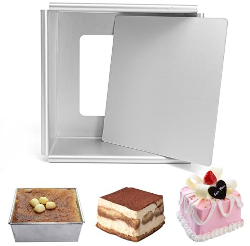Moule à gâteau carré en aluminium de 10,2 cm avec fond amovible pour la cuisson, moule à gâteau (11,1 x 11,1 x 5,1 cm)