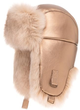 Futrzane Trapperhut aus Leder - Fliegermütze Damen - Russische Mütze Uschanka (M, Gold - Gold Siberian)