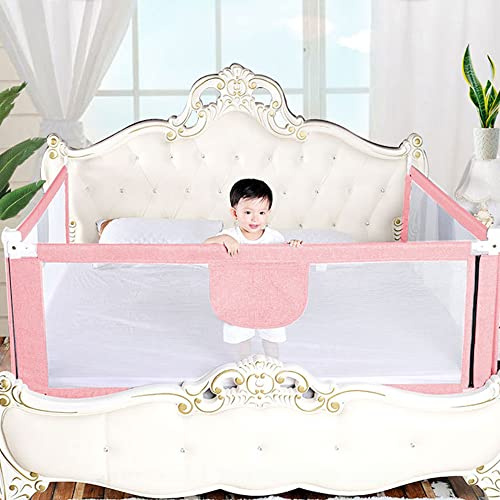 OHMG Bettgeländer,Sicherheitsgitter für Kinder,Sicherheitsgitter für Bett,höhenverstellbar,tragbar,Bettgitter, vertikales Heben,Sicherheitsgitter gegen (1.8M-Rosa)
