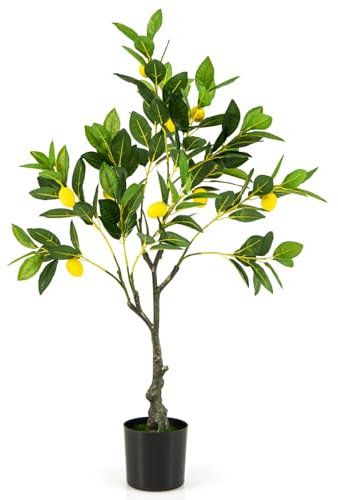 RELAX4LIFE Zitronenbaum Kunstpflanze, Künstliche Pflanze 80 cm, Kunstpflanze groß, Plastik Pflanze im Topf, Lemon Deko Pflanze künstlich, Kunstbaum mit Zitrone Früchte, für Wohnzimmer Büro