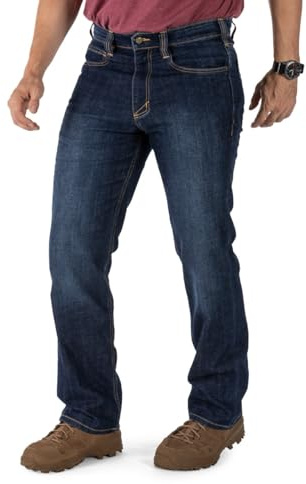 5.11 Tactical Men's Defender-Flex Regular Fit Jeans, 7 Pockets, Fitted Waistband, Style 74477, Stone Wash Indigo, 34W x 34L