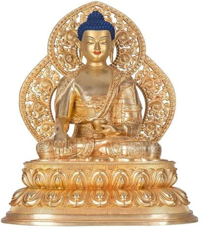 NIUSABOU Estatua de Buda Shakyamuni de Cobre Puro Dorado con luz de Fondo, Adorno Decorativo Tibetano