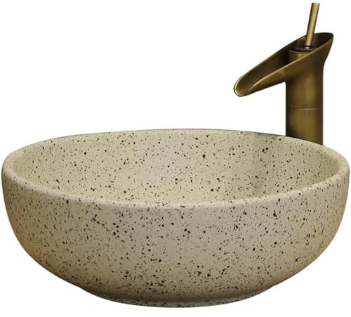 Lavabo à Poser, Vasque à Poser, Vasque Ronde à Poser, Vasque Artistique en céramique, Vasque de Salle de Bain, Vasque rétro, Vasque à Poser sans Robinet 41 41 15CM