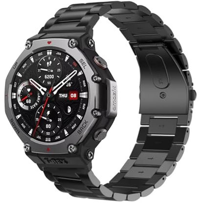 Cinturini compatibili con Amazfit T-Rex 3, cinturino di ricambio in acciaio inossidabile per smartwatch Amazfit T-Rex 3 Outdoor, Misura unica, Metallo, Nessuna pietra preziosa