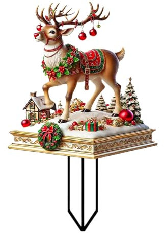 Gartenstecker Weihnachten Deko Draußen, Acryl 2D Rentier Figur, Weihnachtsmann Figur Schlitten Deko, Weihnachtsdeko Aussen Figuren, Weihnachtsfiguren Gartendeko Weihnachten