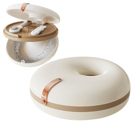 Dzmuero Porta Apparecchio Denti, Porta Bite Dentale, con 1 Strumento per la Rimozione Dellallineatore e 1 Spazzola per Protesi per Apparecchi Ortodontici o Protesi per la Pulizia, per Viaggi, Bianco