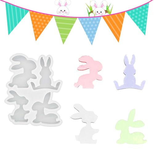 SVOCK 4 Stück Silikonformen Gießformen Osterhase, Gießformen Silikon Frühling Hase Set, Gipsformen zum Gießen Ostern, Silikonformen Ostern Hase Gießformen
