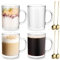 Anhow Glass Coffee Mugs Set of 4, 350ml Classic Stripe Latte Glasses with Handle, Borosilicate Temperature Resistant Glass Coffee Cups for Cappuccino, Macchiato, Tea, Milk, Juice, Cold & Hot Beverages