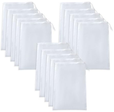 YZROHYI 15 Stück Filterbeutel Nylon 20 x 30 Cm,Nussmilchbeutel,Passiertuch Wiederverwendbar,Siebbeutel Mit Kordelzug,Filternetz,Presstuch FüR Obstpresse,Nut Milk Bag,Entsafter Tuch,Filtersack,