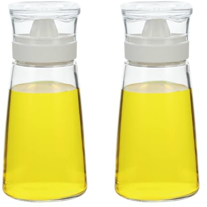 ElementalKitchen Glass Oil and Vinegar Dispenser Bottle, Leak-Proof Design, Dual Pour Options, Silionce Non-drip Spout, Dishwasher Safe (White, 8 oz)