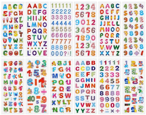 TIESOME 12 Blatt Sticker Kinder, 200 Stück Aufkleber Kinder 3D Gesicht Buchstaben Aufkleber Buchstaben Sticker Buchstaben zum Aufkleben DIY für Jungen Mädchen Basteln Scrapbooking