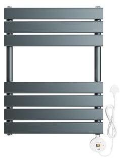 ELEGANT 400W Smart WiFi Thermostatic Bathroom Heated Towel Rail, Vertical Wall-Mounted Electric Radiator with Timer & LCD Display, Energy Efficient, Anthracite 650 x 400mm