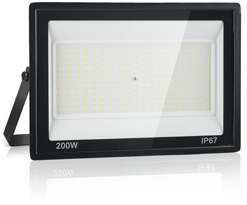 Plazique Projecteur LED Extérieur 200W,7000K Blanc Froid,20000LM Super Lumineux, IP67 Étanche, 228 LEDs, Spot Extérieur pour Jardin, Cour, Garage, Allée, Atelier, Couloir et Éclairage de Sécurité