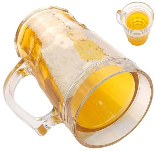 Qidures Gefälschter Bierkrug, 450ml Doppellagiger Lustiger Bierkrug, Doppellagiges Glas Bierglas, Fake Bierglas, Streichbierkrug Gefälschter Bierk, Plastik Gefälschte Doppelbierkrüge Mit Griffen