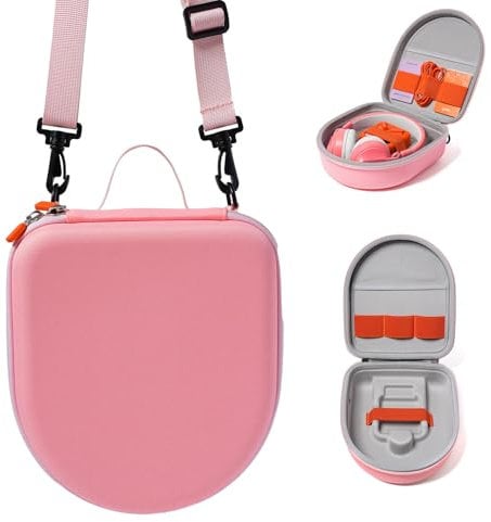 WannaBi Travel Case Holder for Yoto Mini Player, Headphone, Audiobook Cards - Protective Storage Organizer Carrier with Adjustable Shoulder Strap for Kids (Pink)