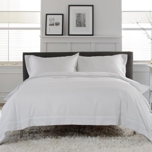 The Lyndon Company Southport Duvet Cover Set – 100% Cotton, Button Fastening, Printed Stripe with Cuff, Piping & Rubber Buttons – Available in Rose & Grey – Includes Pillowcases [Gr-Do]
