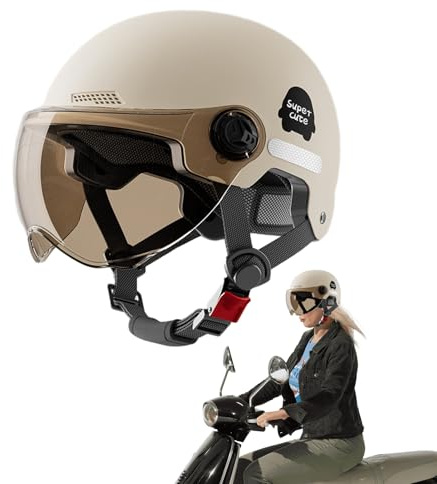 Jethelm Mit Visier Und Sonnenblende Motorradhelm Herren Damen Rollerhelm Mopedhelm Roller-Helm Scooter-Helm Moped Mofa-Helm Chopper Vintage, Hat Den Verkehrssicherheitstest Bestanden,