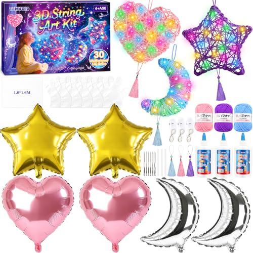 TEWWCEO Basteln Mädchen 6 7 8 9 10 11 12 Jahre, DIY-Laternen-Bastelset für Jungen und Mädchen, 3D String Art Kit für Kinder, mit LED-Lichtern, 3D-Fadenkunst-Set für Kinder, Geburtstags Geschenk