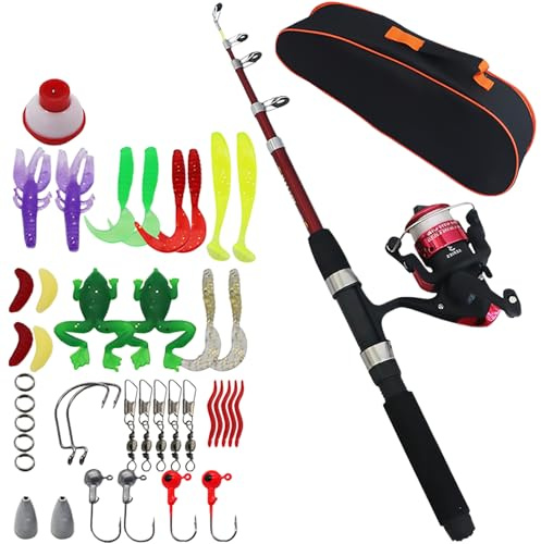 Kit de pêche pour enfants, ensemble de démarrage de 1,5 m, canne télescopique, accessoires de pêche avec ligne de pêche, leurres de pêche, sac de transport, moulinet de pêche pour 3-10 ans, pour la