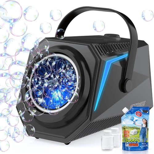 Blubbel Macchina Bolle di Sapone LED, 2x 90ml Liquido + 1L Automatico Pistola Sparabolle Bambini, Bazooka d'Aria, Bubble Gun, Giocattolo Estivo, Regalo Matrimonio, Gioco all’Aperto