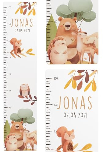 Kidsmood - Personalisierte Messlatte Kinder aus Aluverbund – Hochwertige Messleiste & Wand-Deko für Kinderzimmer mit süßem Tiere – Tolles Taufgeschenk für Mädchen & Jungen - Skala 65-140cm