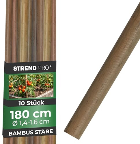 STREND PRO Bambusstäbe 180 cm - 10er Set | Ø 14-16 mm Natürliche Holzstäbe | Pflanzstäbe & Rankhilfe für Tomaten & Kletterpflanzen | Pflanzenstütze aus Naturbambus | Stab | Bohnenstange, Tomatenstäbe