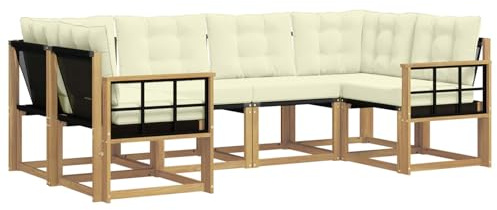 vidaXL Outdoor-Sofagarnitur mit Kissen 6 pcs Weiß und Creme, Sofaset für den Garten, Moderne Kollektion, wetterfest, Bequeme Akazienholz-Sitze, entspannendes Arrangement