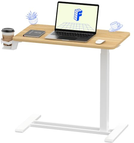 FLEXISPOT Beistelltisch höhenverstellbar mit Rollen, stufenlose Gasfeder | Computertisch/Nachttisch/Couchtisch/Betttisch mit Getränkehalter, C-Gestell passt unter Sofa und Bett, mobiler Tisch 70×40cm