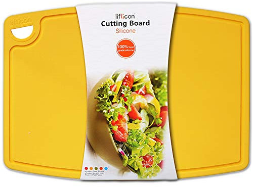Liflicon Tabla de cortar de silicona gruesa extra grande de 14.6 x 10.43 pulgadas, tabla de cortar flexible, apta para lavavajillas, color amarillo