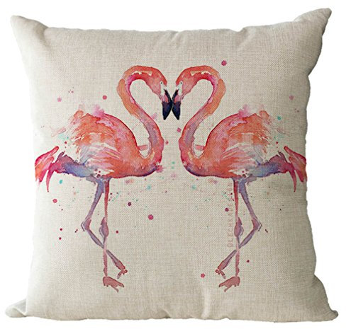 Nunubee Flamingo Kissenbezüge 45 x 45 cm Leinen Zierkissenbezüge Dekorative Kissenbezug Dekokissen Sofakissen Lendenkissen Wurfkissenbezug Kissenhülle, Modell 22