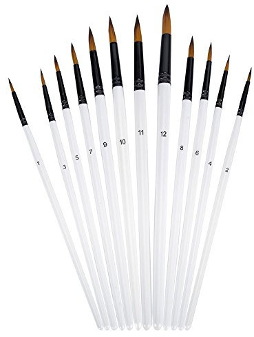 YXQSED 12 Pinceaux Peinture Acrylique,Nylon Art Pinceaux Fin Stylos à Pointe Lisse,Corps du Stylo en Boiss (Pinceau Rond, Blanc)