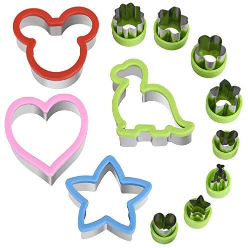 Hhyn Sandwich Cutters Set for Kids, Mickey Mouse, Dinosaur, Star, Heart Shapes and Vegetable Fruit Cookie Cutters Food Mold for Holiday and Party