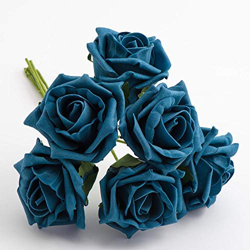 Italian Options Colourfast Artificial Foam Rose Flowers Wedding Bouquet, 5cm, Teal