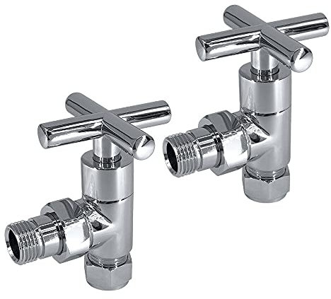 NRG Pair of Angled Chrome Radiator Valves Round Central Heating Taps 15mm