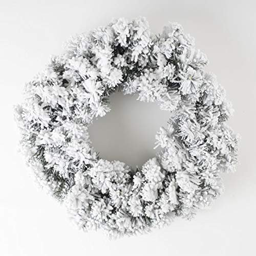 Ghirlanda Natalizia Innevata Bianca per Porta con Fiocchi di Neve dietroporta da Ø 60 cm con 120 Punte Decorazioni Natalizie addobbi per la casa Decorazione di Natale Corona Verde Tonda Fuori Porta