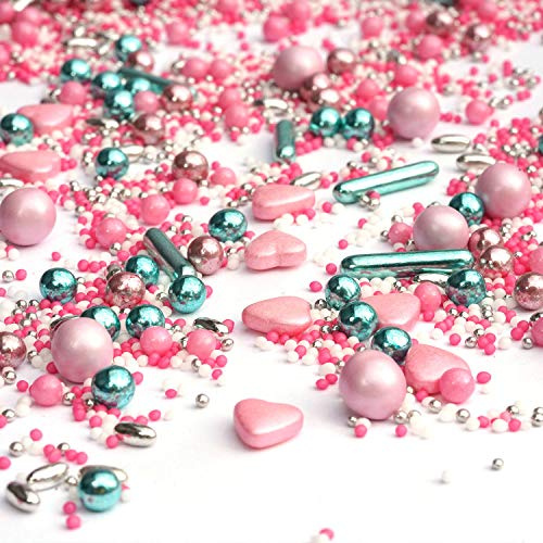 Sprinkles Julia in Love Mix rose rose argent vert 180g de STREUSEL GLÜCK vermicelles colorés de Noël décoration en sucre parfaite pour anniversaire d'enfant gâteau cupcakes muffins