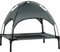 PawHut Erhöhtes Hundebett mit Baldachin, Haustierbett, Hundeliege Outdoor mit Dach, Atmungsaktiv, Taftstoff für Camping Grau 76 x 61 x 73 cm