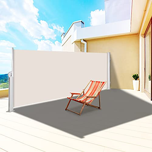 VEVOR Paravent Retractable Exterieur Double, Store Latéral Paravent Extérieur Rétractable, Auvent Store Latéral Enroulable Protège du Soleil ou du Vent (160X300cm, Beige)