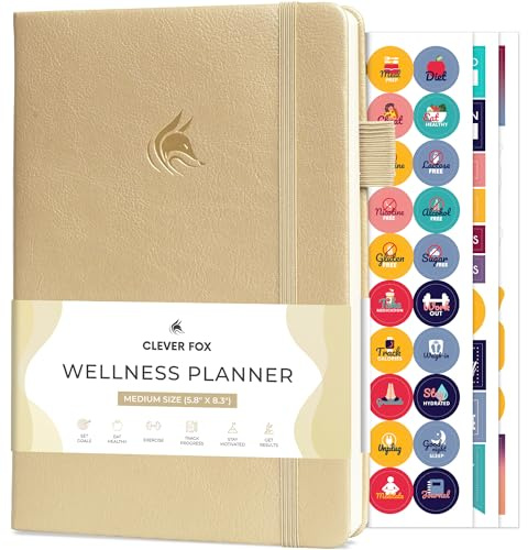 Clever Fox - Wellness-Planer – Wöchentliches & Tägliches Gesundheits- Wellness-Protokoll, Ernährungstagebuch & Mahlzeitenplaner zum Kalorienzählen, Notizbuch Verfolgung von Erkrankungen, A5, Perle