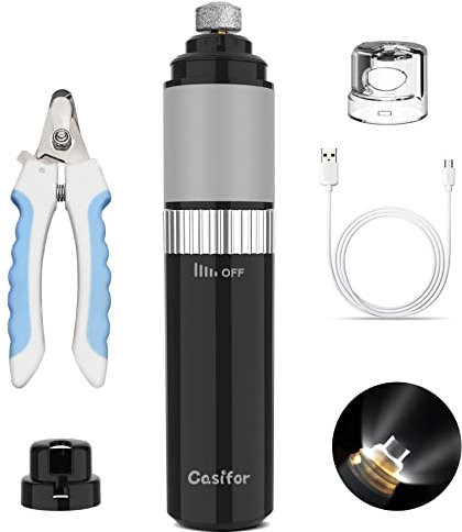 Casifor Krallenschleifer für Hunde mit 2 LED-Leuchten, 40 dB super-leise Krallenschere für kleine, mittelgroße Hunde und Katzen